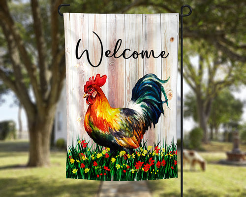 Farmhouse Welcome Rooster Garden Flag