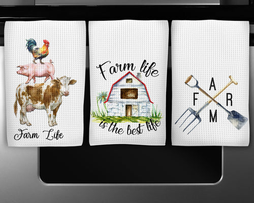 Farm Life Waffle Weave Kitchen Towels