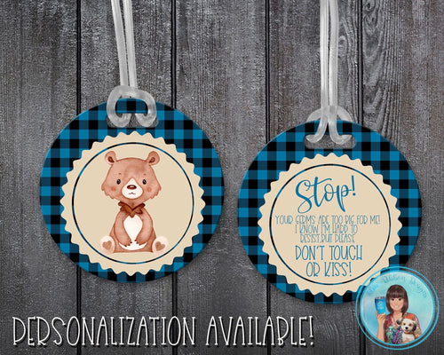 Infant Car Seat/Stroller Tag - Buffalo Plaid Bear