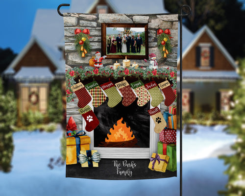 Holiday Fireplace Personalized Garden Flag