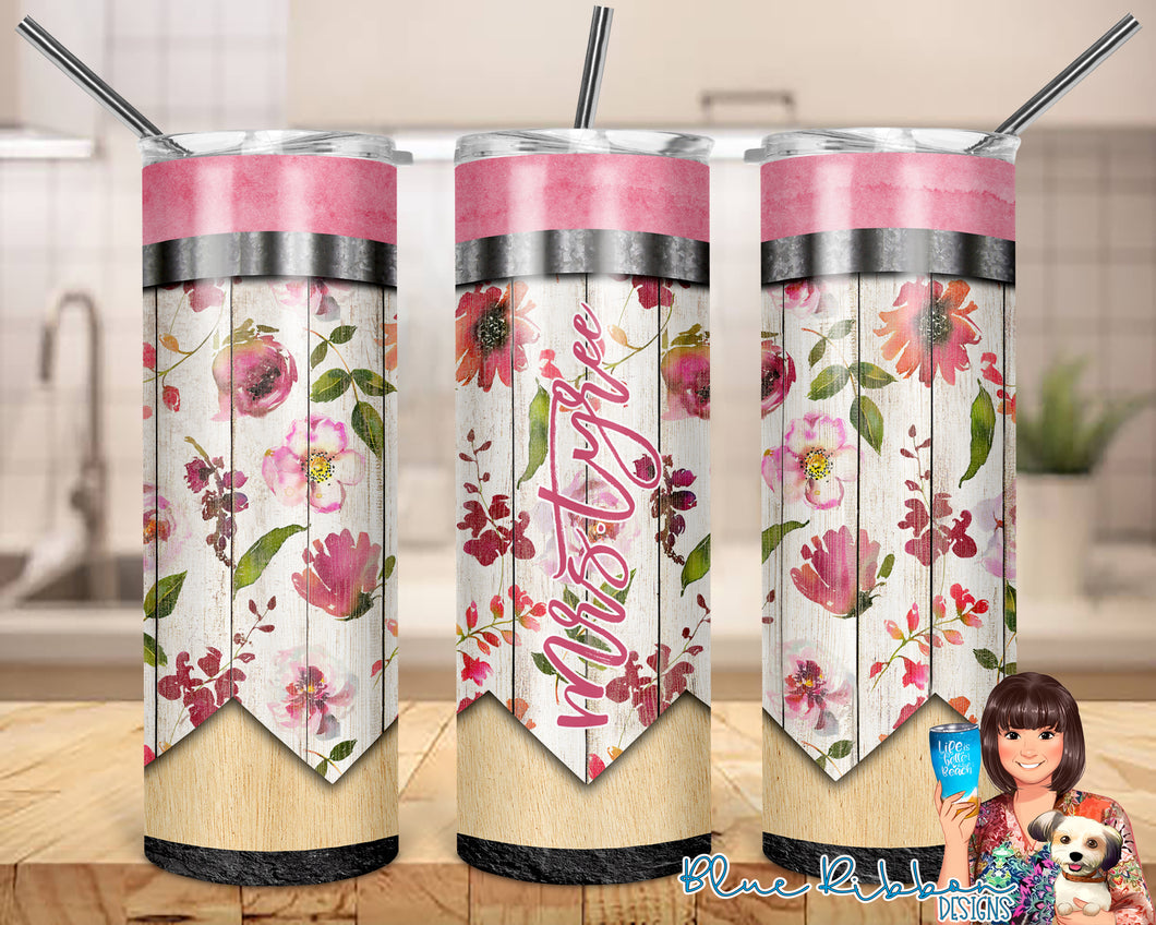 20 Ounce Skinny Stainless Double-Walled Tumbler - Floral Pencil