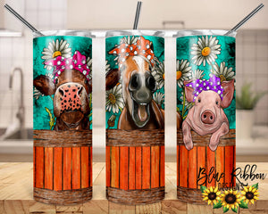 20 Ounce Skinny Stainless Double-Walled Tumbler - Funny Farm Animals
