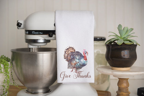 Turkey Give Thanks Waffle Weave Kitchen Towel