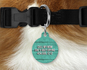 Aluminum Round Pet Tag - Green Barn Wood and Sunflowers