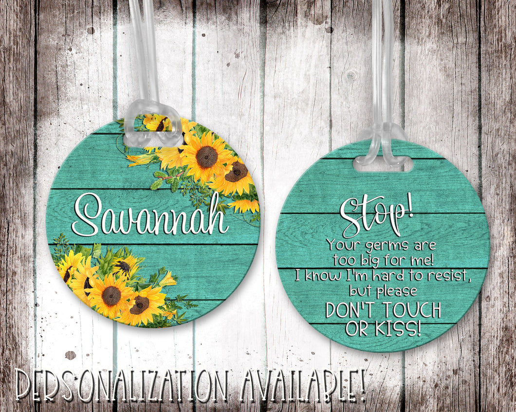 Infant Car Seat/Stroller Tag - Green Barn Wood and Sunflowers