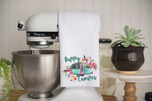 Happy Camper Waffle Weave Kitchen Towel