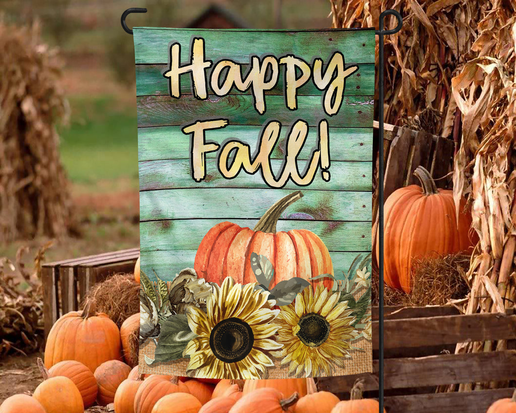 Happy Fall Pumpkin and Sunflowers Garden Flag