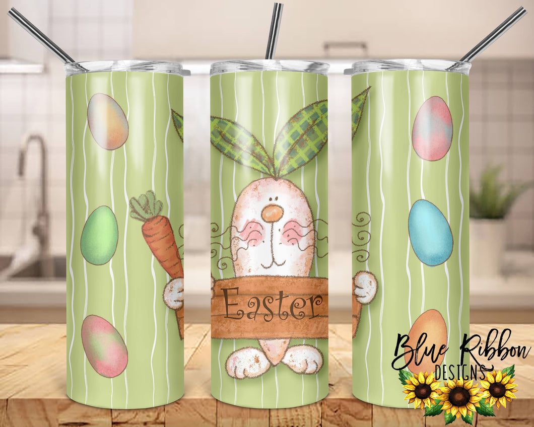 20 Ounce Skinny Stainless Double-Walled Tumbler - Green Bunny