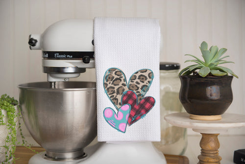 Heart Trio Waffle Weave Kitchen Towel