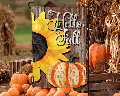 Hello Fall Pumpkin and Sunflower Garden Flag