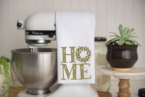 HOME Cotton Wreath Waffle Weave Kitchen Towel