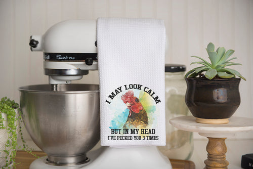 I May Look Calm Rooster Waffle Weave Kitchen Towel