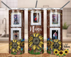 20 Ounce Skinny Stainless Double-Walled Tumbler - Wood and Sunflowers with 5 photos