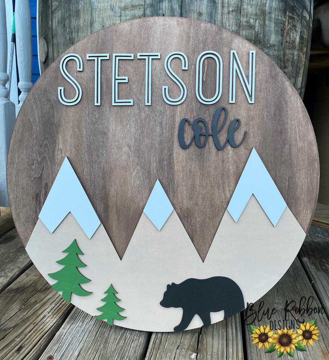 Personalized Mountain and Bear Nursery Sign