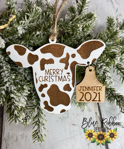 Wooden Personalized Cow Ornament