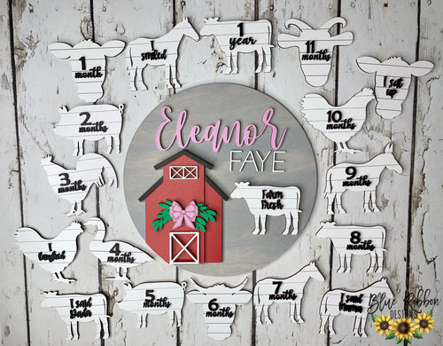 12” Round Farm Baby Milestone Set