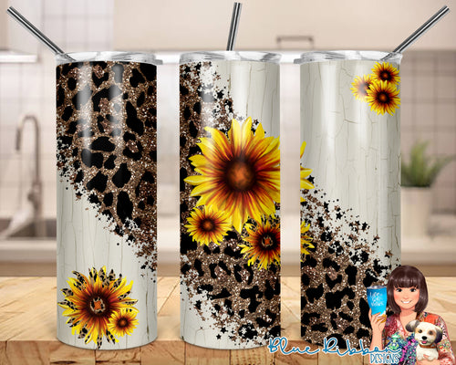 20 Ounce Skinny Stainless Double-Walled Tumbler - Wood and Sunflowers