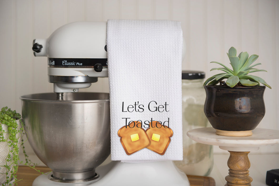 Let's Get Toasted Waffle Weave Kitchen Towel