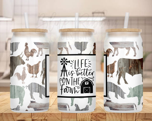 20 oz. Frosted Glass Can for Iced Coffee, Soda, Beer, etc. - Life is Better On the Farm #1