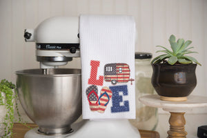 LOVE Patriotic Camper Waffle Weave Kitchen Towel