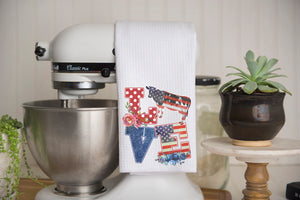 LOVE Patriotic Cow Waffle Weave Kitchen Towel