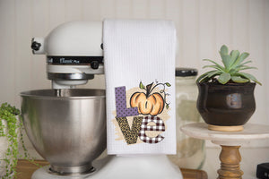 LOVE Pumpkin Waffle Weave Kitchen Towel