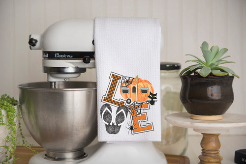 LOVE Pumpkin Camper Waffle Weave Kitchen Towel