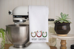 Merry Christmas Horseshoes Waffle Weave Kitchen Towel