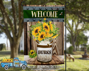 12X18" Single or Double Sided Personalized Milk Can and Sunflowers Garden Flag