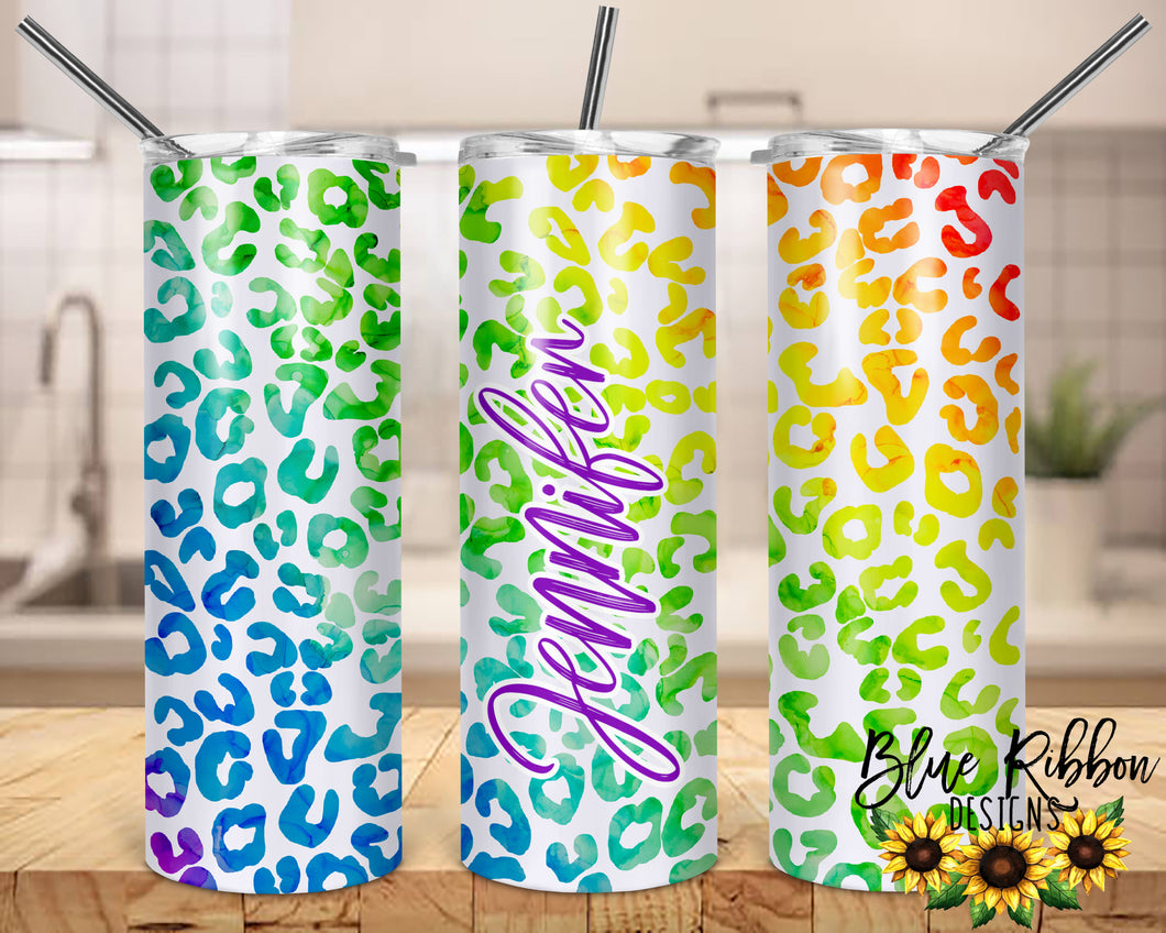 20 Ounce Skinny Stainless Double-Walled Tumbler - Multicolor Leopard