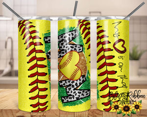 20 Ounce Skinny Stainless Double-Walled Tumbler - My Heart is on That Field Softball