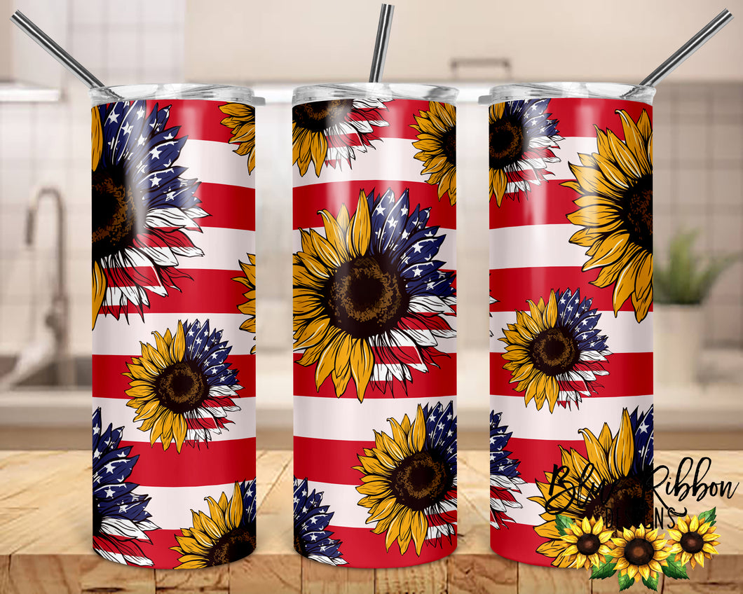 20 Ounce Skinny Stainless Double-Walled Tumbler - Patriotic Sunflower