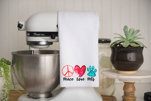 Peace Love Pets Waffle Weave Kitchen Towel