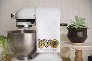 Peace Love Sunshine Waffle Weave Kitchen Towel