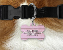 Aluminum Bone Shaped Personalized Pet Tag - Pink Barn Wood and Sunflowers