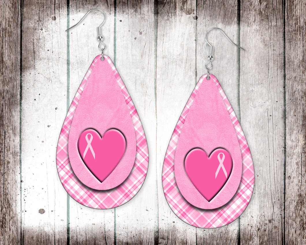 Pink Ribbon Breast Cancer Awareness Teardrop Earrings