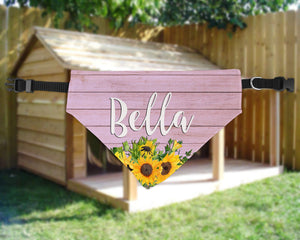 Personalized Pet Scarf with Collar - :Pink Barn Wood and Sunflowers