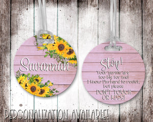 Infant Car Seat/Stroller Tag - Pink Barn Wood and Sunflowers