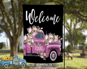 12X18" Single Sided Personalized Pink Floral Truck Garden Flag
