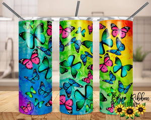 20 Ounce Skinny Stainless Double-Walled Tumbler - Multicolor Butterflies