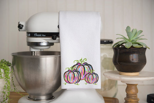 Colorful Pumpkin Trio Waffle Weave Kitchen Towel