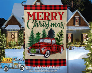 12X18" Single or Double Sided Personalized Red Christmas Truck Garden Flag