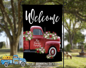 12X18" Single Sided Personalized Red Floral Truck Garden Flag