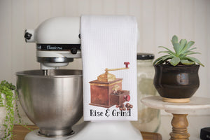 Rise and Grind Waffle Weave Kitchen Towel