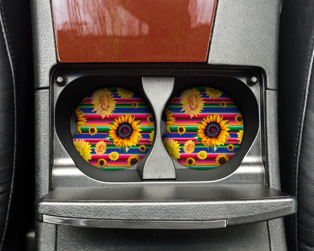 Serape and Sunflowers Sandstone or Rubber Car Coasters