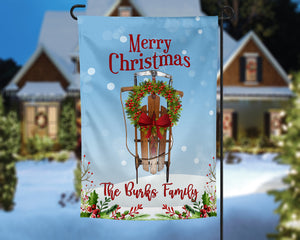 Merry Christmas Sled Personalized Garden Flag