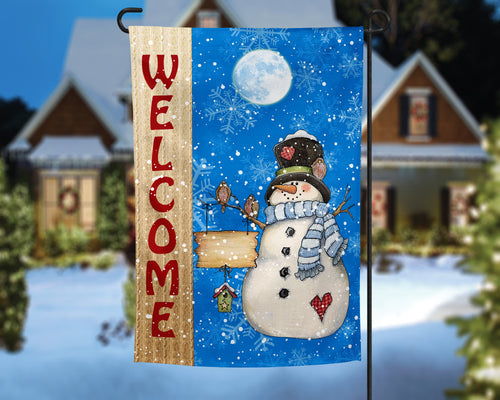 Welcome Snowman Garden Flag