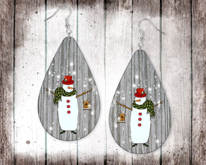 Snowman with Birdhouse Teardrop Earrings