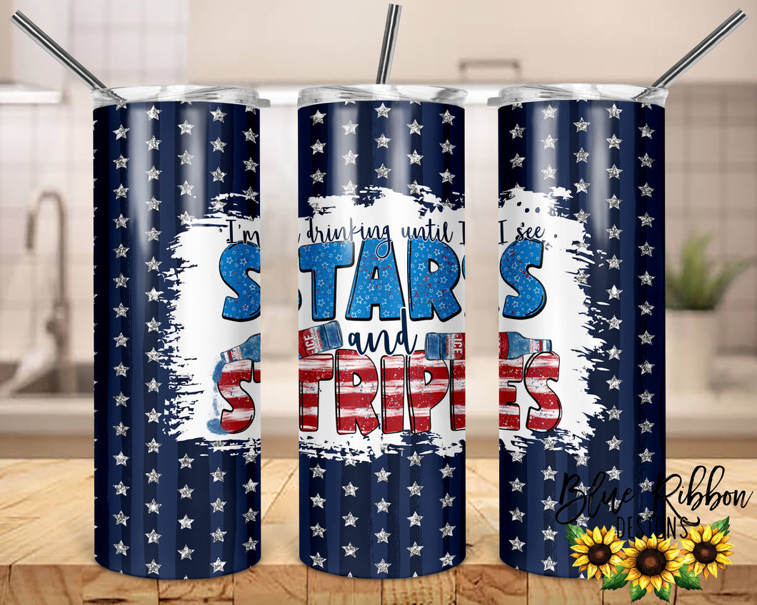 20 Ounce Skinny Stainless Double-Walled Tumbler - Drinking Til I See Stars & Stripes