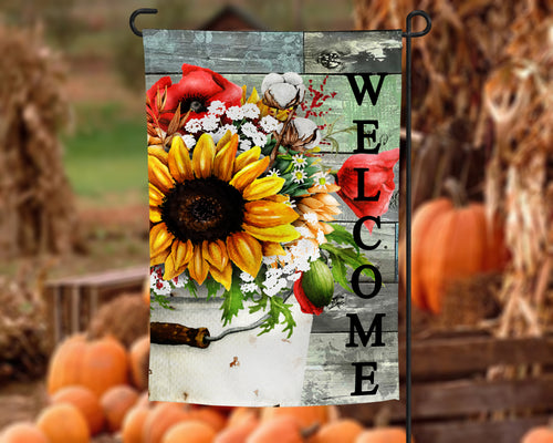 Welcome Rustic Garden Flag Sunflowers